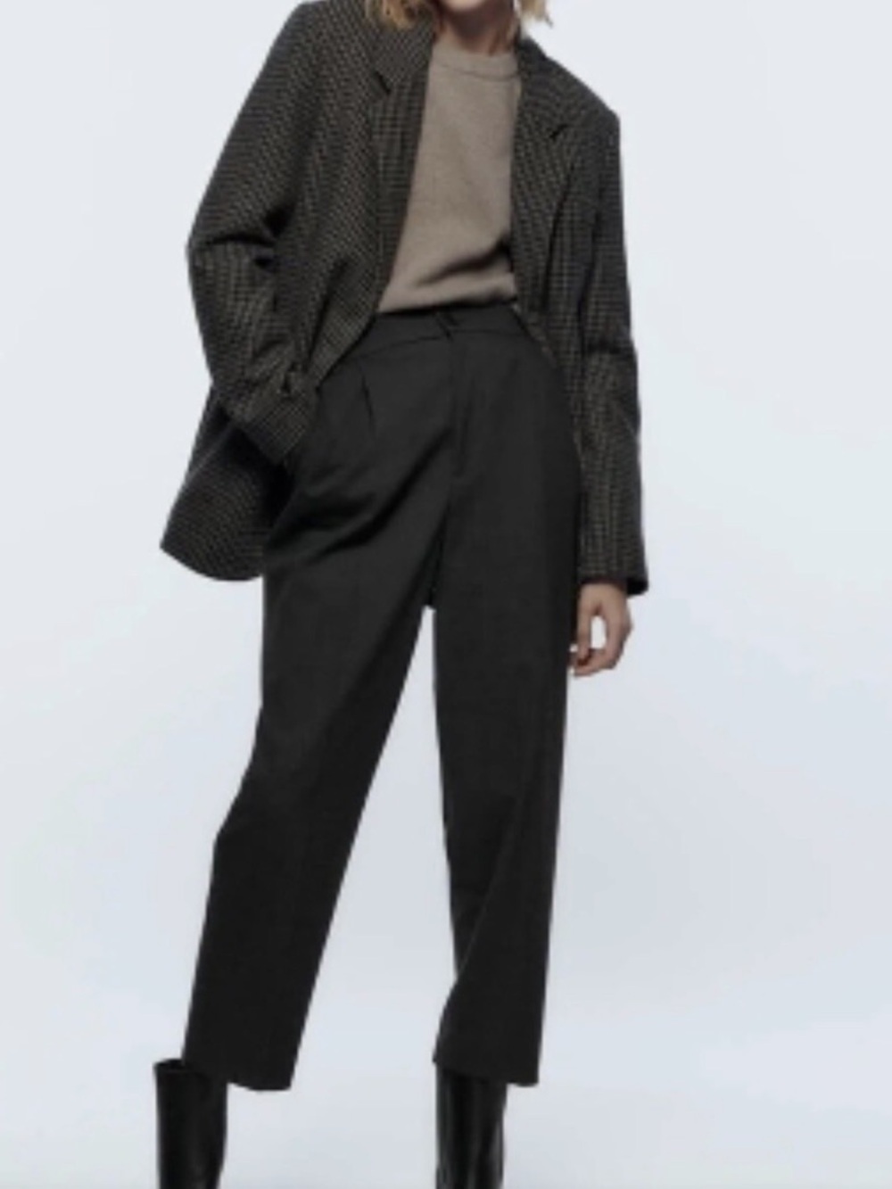 Zara Plaid Trouser Pants Women’s Medium Dark Gray Relaxed Straight High Rise